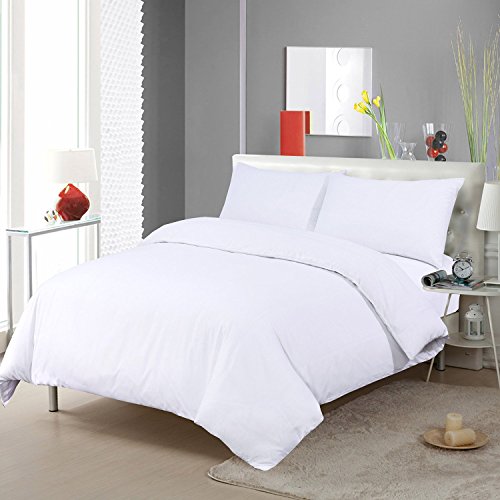 Sapphire Collection WHITE PLAIN DYED SOLID DUVET COVER WITH PILLOW CASE QUILT COVER SIZE DOUBLE