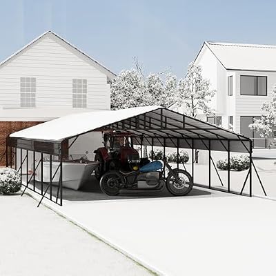 20' x 40' Heavy Duty Metal Carport with Galvanized Steel Roof, Metal Roof Carport with Enhanced Base, Tall MetalCarport Kits Garage for Tractors, Pickup, Boat, Car