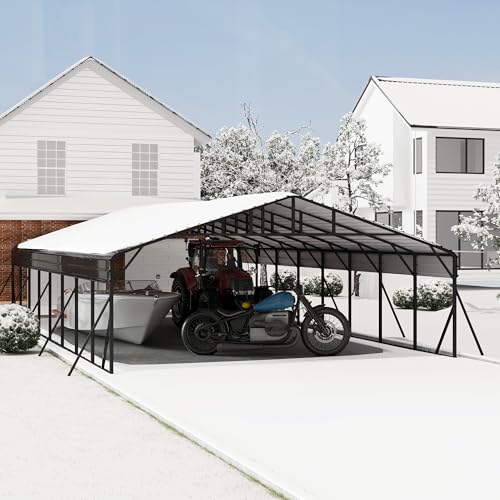 20x40 ft Metal Carport Kits with Galvanized Steel Roof, Heavy Duty Metal Roof Carport with Enhanced Base, TallMetal Carports Kits Garage for Tractors, Pickup, Boat, Car 20x40FT