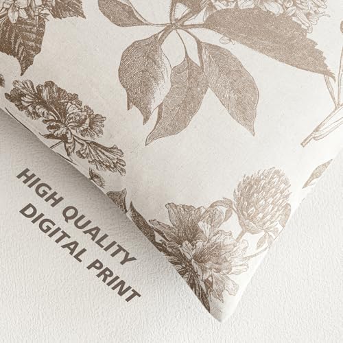 Image of Foindtower Set of 2 Linen Floral Throw Pillow Covers Neutral Vintage Print Decorative Cushion Covers Farmhouse Boho Home Decor for Sofa Chair Couch Bedroom Living Room,24x24 Inch,Light Brown
