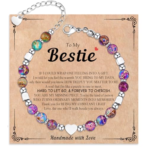 Image of Gifts for Women & Girl, Healing Natural Stone Beads Heart Bracelets with Quote Card, Back to School Valentines Mothers Day Graduation Christmas Birthday Gifts