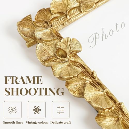 Gold Picture Frames 4x6 Vintage Gold Frame, Ornate Leaf Textured Hand-Crafted Resin with Glass Front Antique Photo Frame for Tabletop Display, Retro Design Home Decor