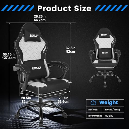 Image of Gaming Chair, Ergonomic Computer Chair with Footrest and Lumbar Support, Height Adjustable Office Chair with 360 Swivel Seat and Headrest (Black)