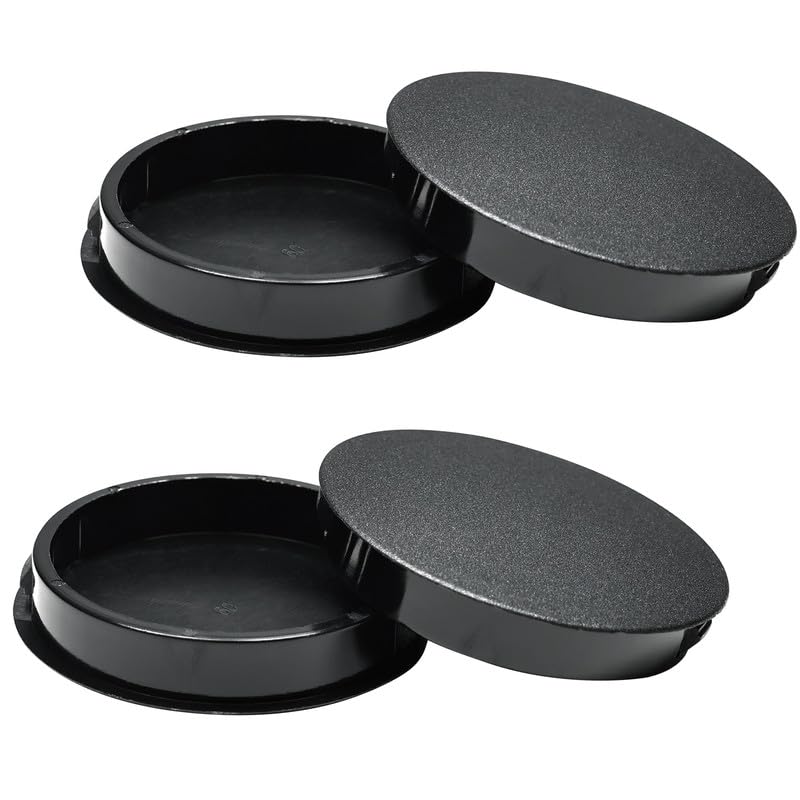 Image of 4PCS 2-3 /8 In /60 mm Nylon Plastic Hole Plugs for Round Hole, Flush Type Panel Plugs Knockout Snap in Locking Plugs, Black Screw Covers for Furniture Kitchen Cabinet Insert End Caps