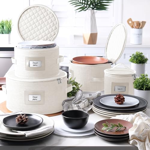 Image of Hearth & Harbor 4 Piece Dish Storage Containers, China Storage, Cream