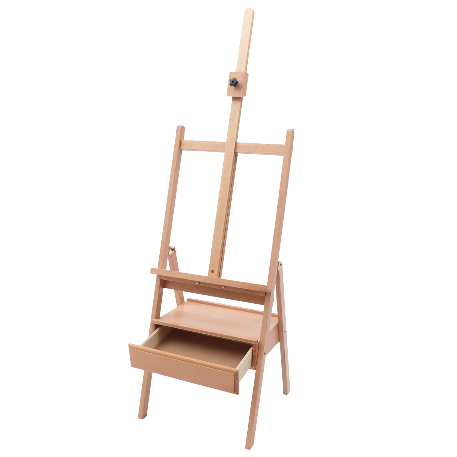 Cavalletto da atelier pieghevole in legno di faggio con cassetto, altezza regolabile 154-198 cm, adatto per pittura artistica e pubblicità all'aperto, bambini e adulti