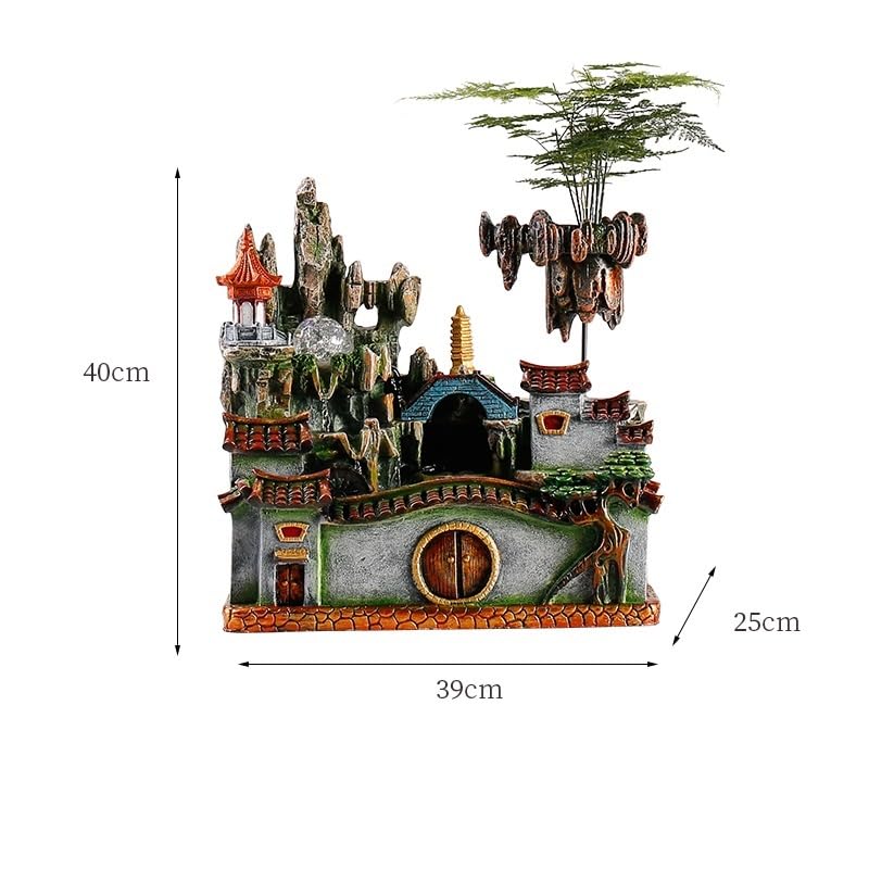 Fuente Decorativa de jardín, Fuente de Agua con Cascada, de Resina, con función humidificadora, Feng Shui Zen, decoración para salón, Dormitorio, Oficina