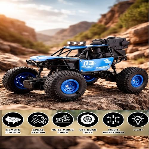 Image of Braintastic Rock Climbing RC Cart Off-Road Rock Crawler Truck Vehicle 2.4ghz 2wd 1: 20 Radio Remote Control Car Toys for Kids 5+ Years (Blue)