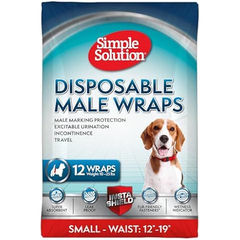 Simple Solution Disposable Dog Diapers Wraps for Male Dogs, True Fit, Absorbent, Leak Proof with Wetness Indicator, Puppy and Doggie Diaper for Peeing, For Small Pets, 12 – 19 Inch Waist, 30 Count Cover