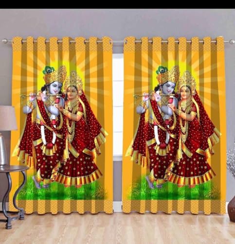 Image of KALIYO Radha Krishna Printed Curtains for Home & Mandir | 3D Digital Print Spiritual Curtains | Light Filtering Polyester Door & Window Curtains | Pooja Room Decor | 7FT(1 Piece)