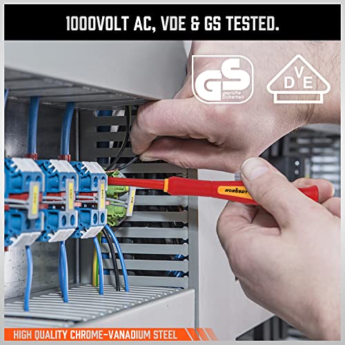 HORUSDY 1000V 6-Piece Mini Insulated Screwdriver Set, Magnetic Tip Mini Electrician Screwdriver Set Slotted(1.8、2.0、2.5、3.0mm), Phillips: (PH00, PH0) VDE & GS Certified for Safe Electrician Repair