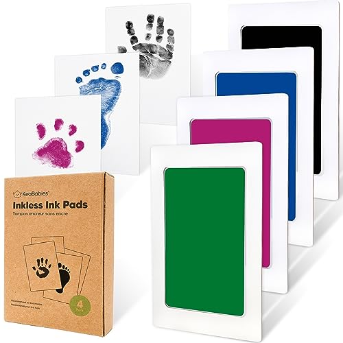 Image of 4-Pack Inkless Baby Hand and Footprint Kit - Mess Free Ink Pad for Newborn Keepsake, Dog Nose & Paw Print Kit, Clean Touch Ink Pad for Baby Hand & Footprints, Ideal New Mom Gifts (Holidays)