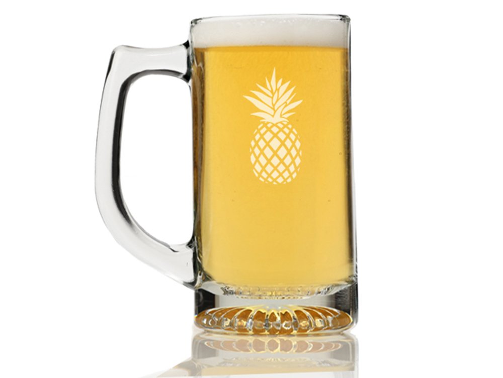Pineapple Engraved Glass Beer Mug