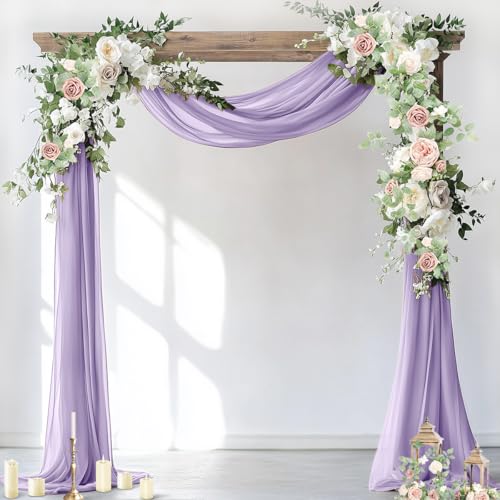 Image of Socomi Wedding Arch Draping Fabric 3 Panels 29 inch x 19Ft Lavender Purple Sheer Chiffon Curtain Drapes 6 Yards for Wedding Ceremony Birthday Party Decoration