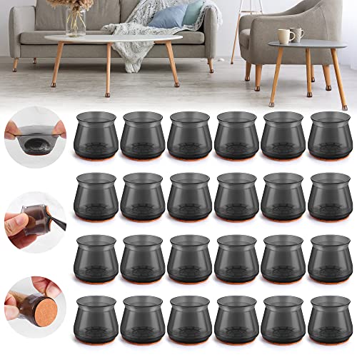 Image of 24PCS Upgraded Silicone Chair Leg Floor Protectors for Hardwood Floors, Ruby Sliders for Chair Legs, Felt Bottom Furniture Leg Pads, Non-Slip Round&Square Caps Cover to Scratch and Reduce Noise