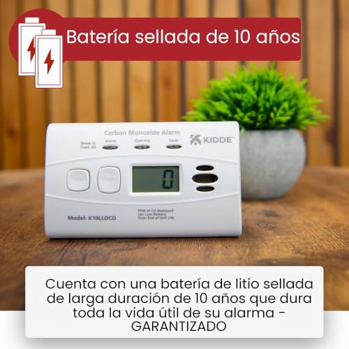 Alarma de monóxido de carbono Kidde 10LLDCO con pantalla y batería de diez años 6