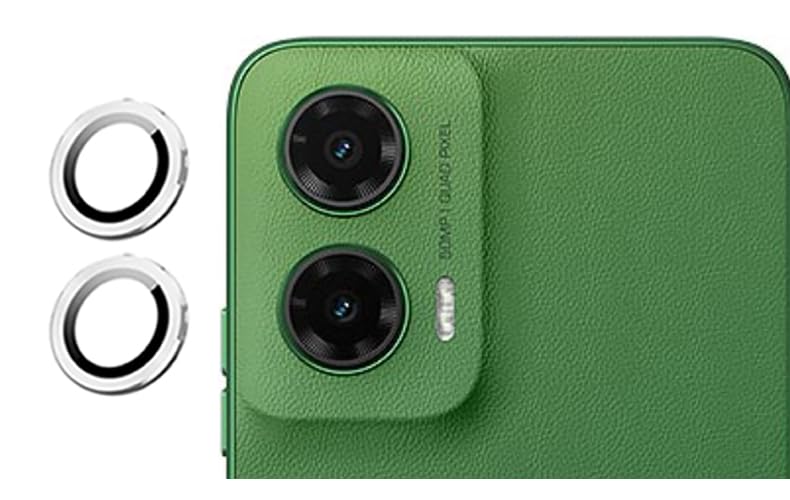 Image of imluckies Camera Ring Lens Protector (Aluminum with Tempered Glass) Compatible for Moto G35 5G - Silver (Pack of 2 rings)