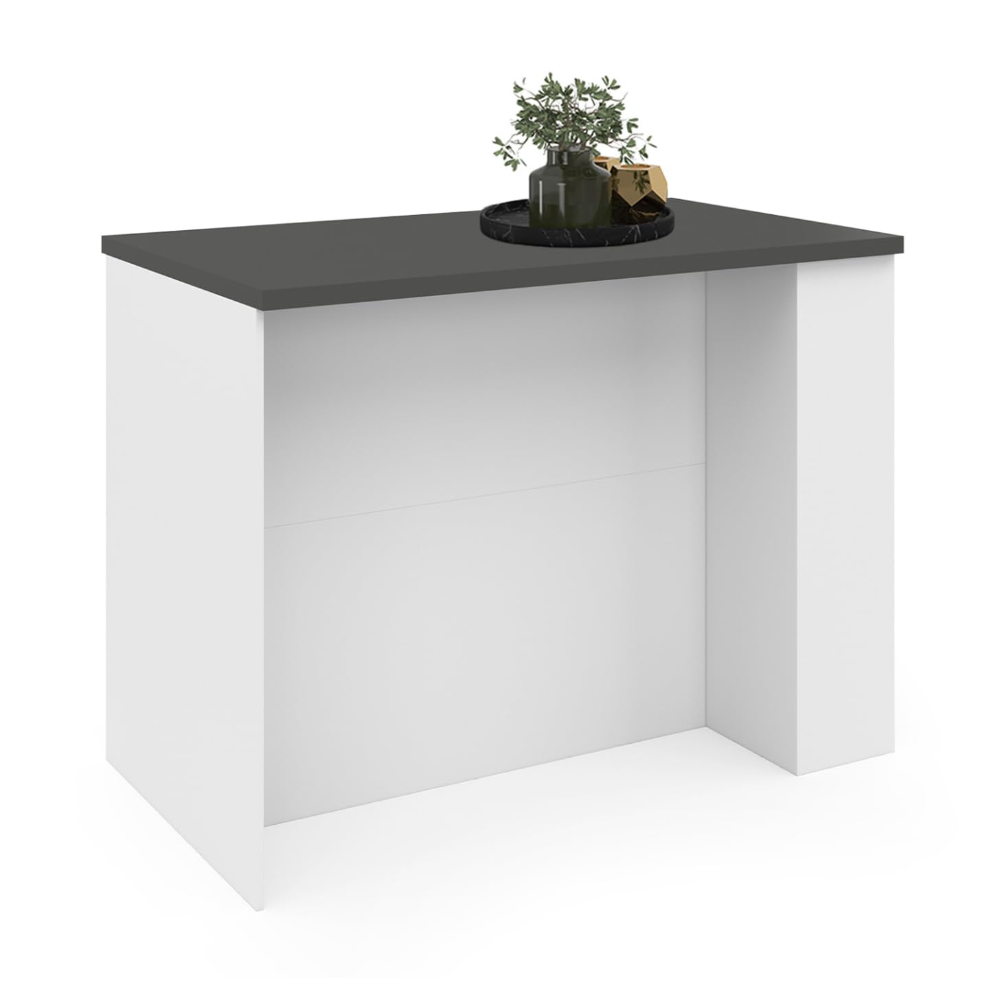 IDMarket - Ilot Central TIBO 120 cm Bois Blanc avec Plan de Travail Gris Anthracite
