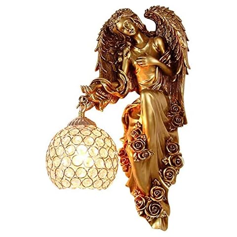 YHQSYKS European Angel Wall Light Resin Crystal Wall Lights Indoor Wall Mounted Bedside Lamps American Creative Staircase Aisle Bedroom Decor Bedroom Bedside Lamp Cover