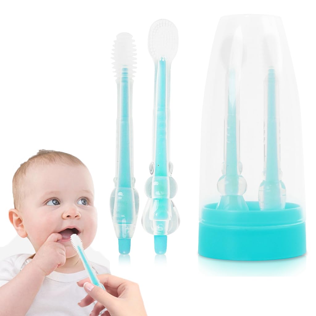 SNOWIE SOFT Manual Baby Oral Cleaning Brush 2Pcs Baby Toothbrush Tongue Brush Bpa Free Soft Silicone Bristle Oral Care Toothbrush For Baby 6 Month To 24 Months, Blue (B0D2GZX3MD) Amazon Price History, Amazon Price Tracker