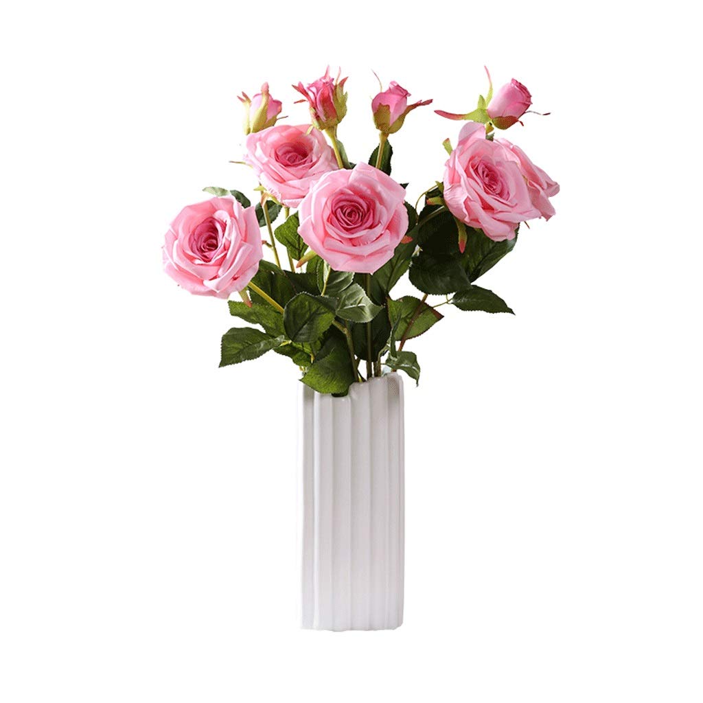 IUokLU Artificial Flower in Pot Artificial Rose Bouquets with Ceramics Vase Fake Silk Rose Flowers Decoration for Table Home Office Wedding Artificial Plant Flower Arrangement (Pink(flower+vase))