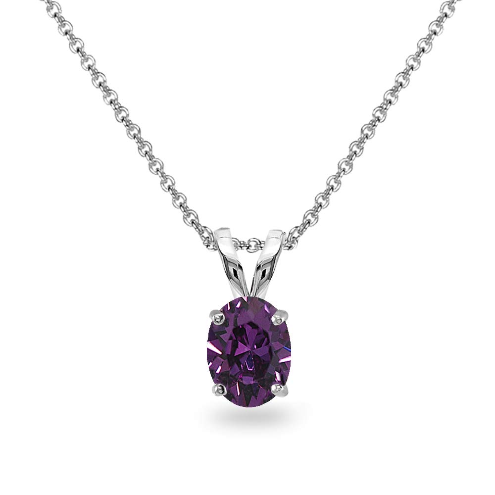 Sterling Silver 8x6mm Oval-Cut Solitaire Pendant Necklace Made with European Crystals