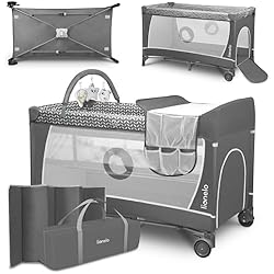 Trona De Viaje Asalvo Carrefour lionelo Flower Camita de Viaje 4 en 1 65 x 125 x 76 cm para niños hasta 15 kg Colchón Organizador Cambiador Toy Bar Juguetes interactivos 2 Reudas Compacta Bolsa para Transportar Gris