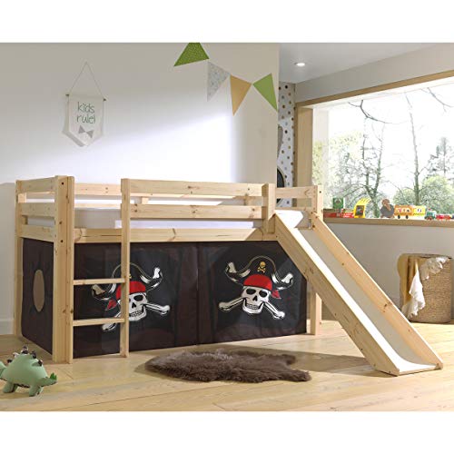 Lit Mi-Hauteur 90x200 Toboggan sommier Inclus Housse Pirate Pino - Bois