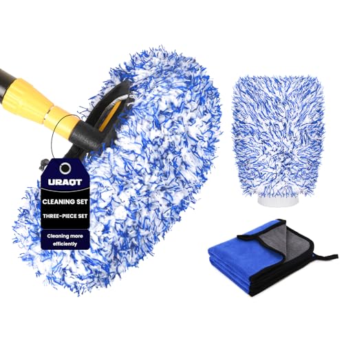 URAQT Brush Cover für SB-Bürste Waschbürstenüberzug für die Auto Waschbürste mit 2 x Mikrofasertücher & 1 x Waschhandschuh - Schonende Wäsche Keine Kratzer Starke Wasseraufnahme - für alle Bürsten