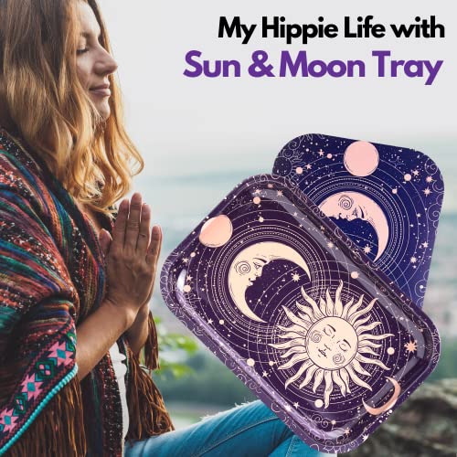 Sun Moon Rolling Tray With Magnetic Lid, 11''X7'' - Large Storage Decorative Tray - Ideal For Home & Travel, Celestial Aesthetic Metal Tray Set - Mystical Gifts For Spiritual Hippie, Astrology #TOP5