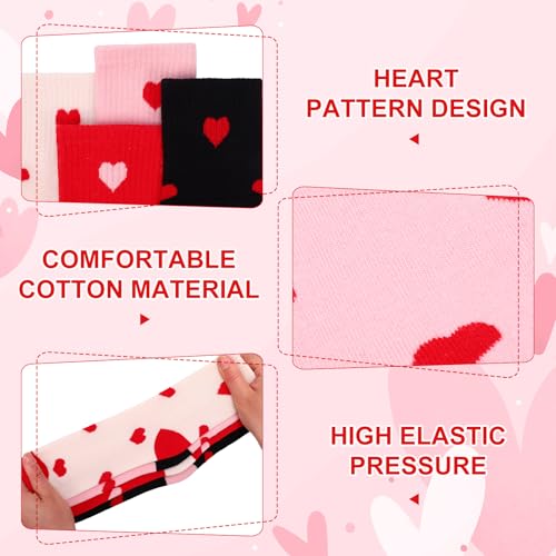 Jspupifip 8 Pairs Kids Girls Pink White Crew Athletic Socks with Retro Stripes Hearts3
