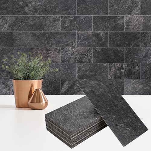 StyloVue 100 Pieces Peel and Stick Backsplash for Kitchen, 3" x 6" PVC Subway Tile 2025 Upgraded Graphite Stone Backsplash Stick on Tile Elevate Kitchen Fireplace RV
