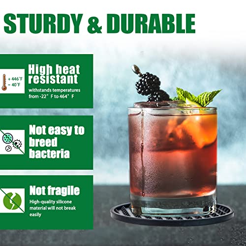 Drink Coasters Set Of 8, Silicone Coasters For Drinks With Holder, Cup Mat For Drinks Non-Slip Non-Stick, For Any Table Type Furniture From Damage, Coasters For Fits Any Size Of Cup (Black Coasters) #TOP4