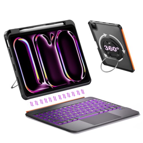 Funda teclado iPad Pro 13 M4 evita caídas con soporte de lápiz y base giratoria 360