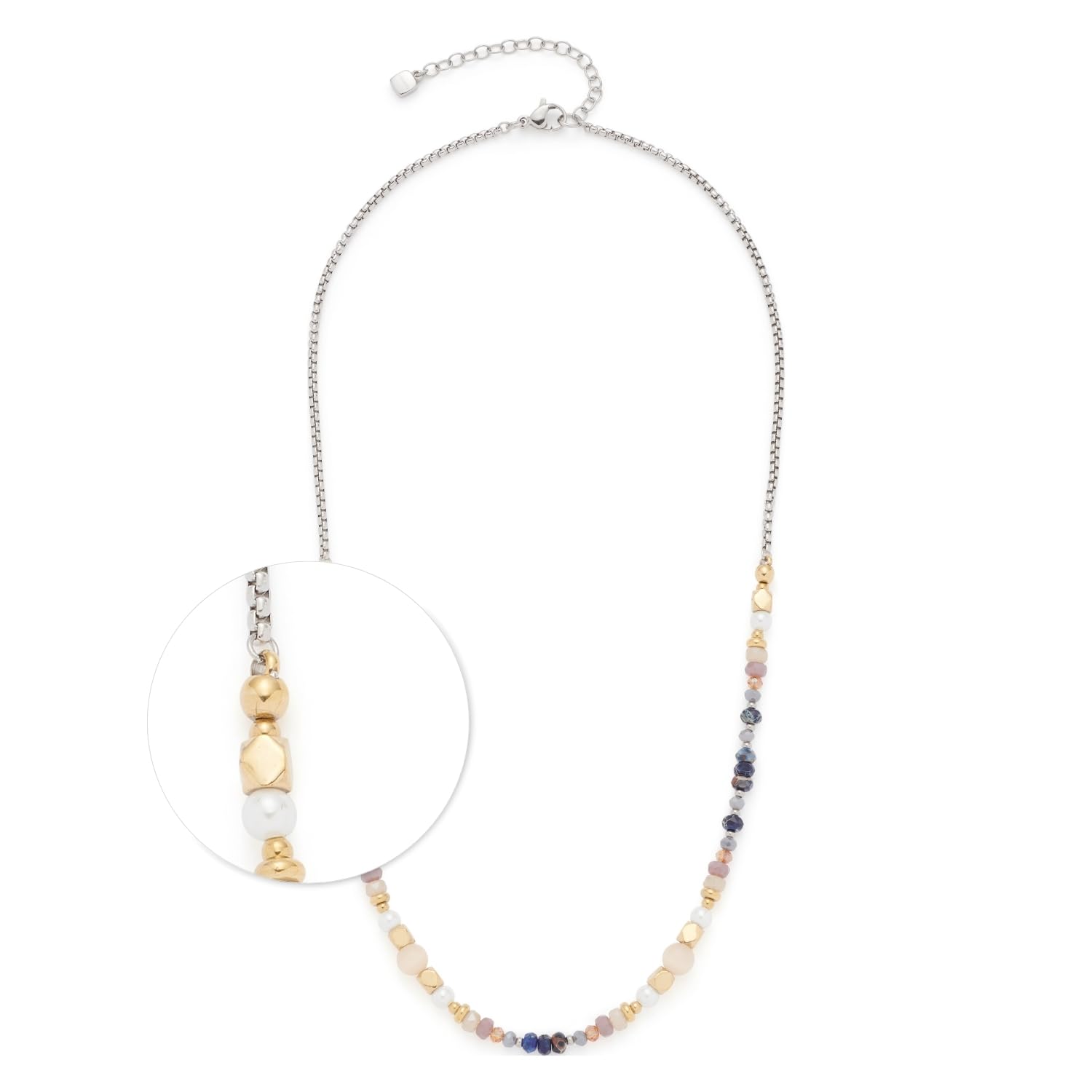 JEWELS BY LEONARDO Collar Babsi, cadena corta de acero inoxidable plateado, diferentes perlas en colores apagados, cubos facetados, 45-50 cm de longitud, regalo de joyería, 024313, 45 cm, Acero