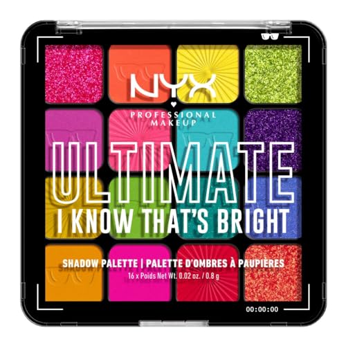 NYX Professional Makeup Paleta de Sombras de Ojos Ultimate Shadow Palette, 16 sombras ultra-pigmentada, Larga duración, Fórmula Vegana, I Know That'S Bright