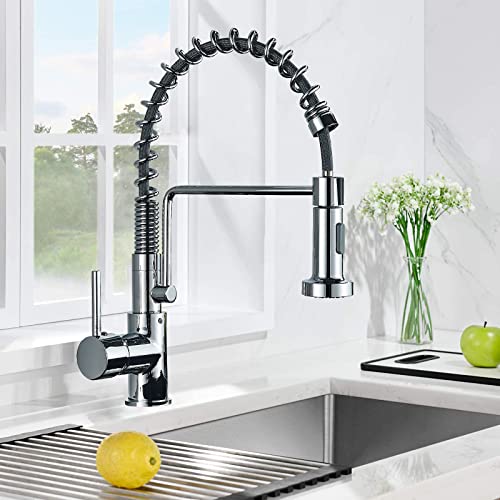 TTICCTIY Küchenarmatur mit Brause Ausziehbar 2 Funktions Spritz und Strahlauslauf Chrom Kueche Wasserhahn Spiralfeder 360°Schwenkbar Heißer und Kalter Einhebelmischer… Cover