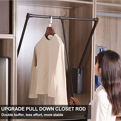 Pull Down Closet Rod For Hanging Clothes, Soft-Close Wardrobe Lift Retractable Cabinet Rail For Inside Cabinet Width 35"~47.2", 33 Lb Weight Rating Aluminium Alloy Tubing With Plastic Housing #TOP1