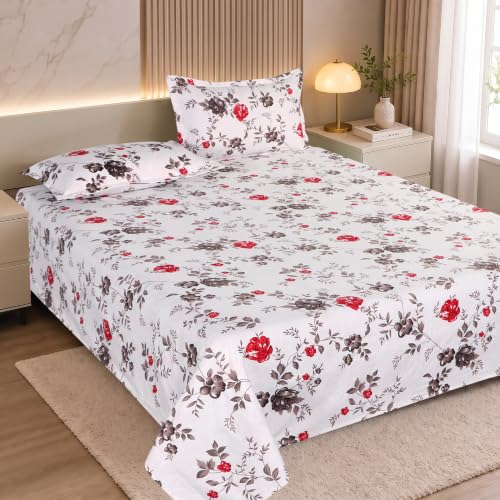 Image of DECORUM 190TC Cotton Feel Double Bedsheet with 2 King Size Pillow Covers | 90X100 Inches | Soft & Breathable Fabric| Lightweight & Comfortable | Premium Printed Bedding Set for Home |Rose Floral Print