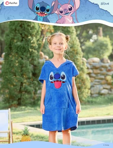 Image of Disney Marvel Princess Frozen Stitch Elsa Girls Hooded Swim Cover Up for Swimsuit Bathing Suit Swimwear Pocket 4-7 Years