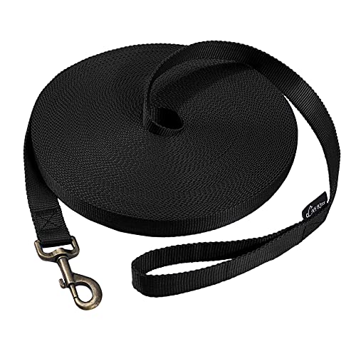 Image of HIKISS Long Dog Leash Obedience Recall Training Agility Lead with Thickening Material for Large Dog - 15ft 20ft 30ft 50ft 100ft Training Leash (Black 50ft)