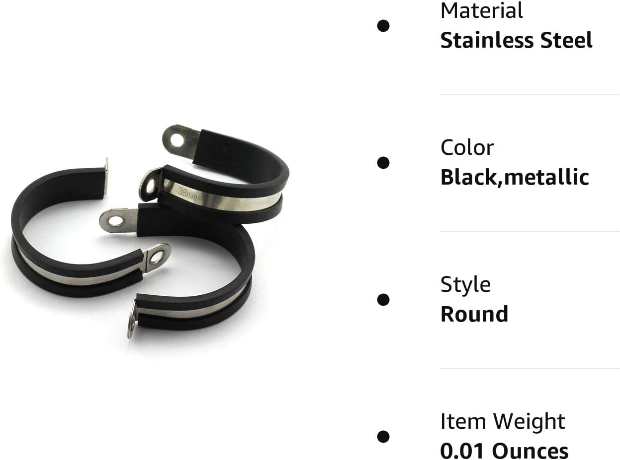 HJ Garden 6pcs 1-1/2 inch Rubber Cushioned Cable Clamp 304 Stainless Steel Hose Clamp/Metal Clamp/Tube Holder Fastener for Tube/Pipe or Wire Cord Installation