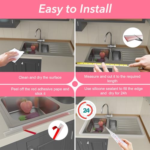 Image of HASTHIP 59Inches Shower Threshold Water Dam Guard with Glue, Silicone Waterproof Barrier, Self-Adhesive Water Stopper Shower Splash Guard for Kitchen