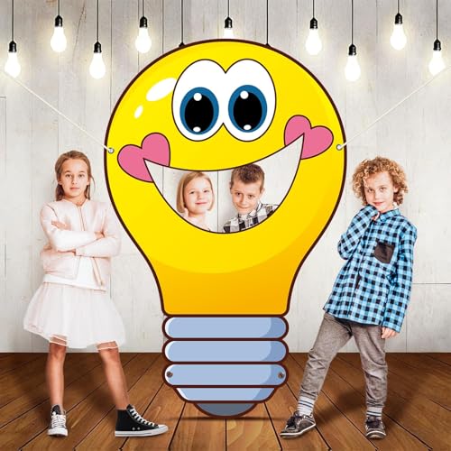 Wiooffen 59 x38 Inch Light Bulb VBS Photo Prop Party Decoration Lightbulb Photo Booth Prop Creative Innovation Think Backdrop for 2026 Vacation Bible Decorations Hanging Banner Decor