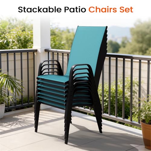 Image of JEAREY Patio Dining Chairs Set of 4, Stackable Outdoor Chairs, Peacock Blue