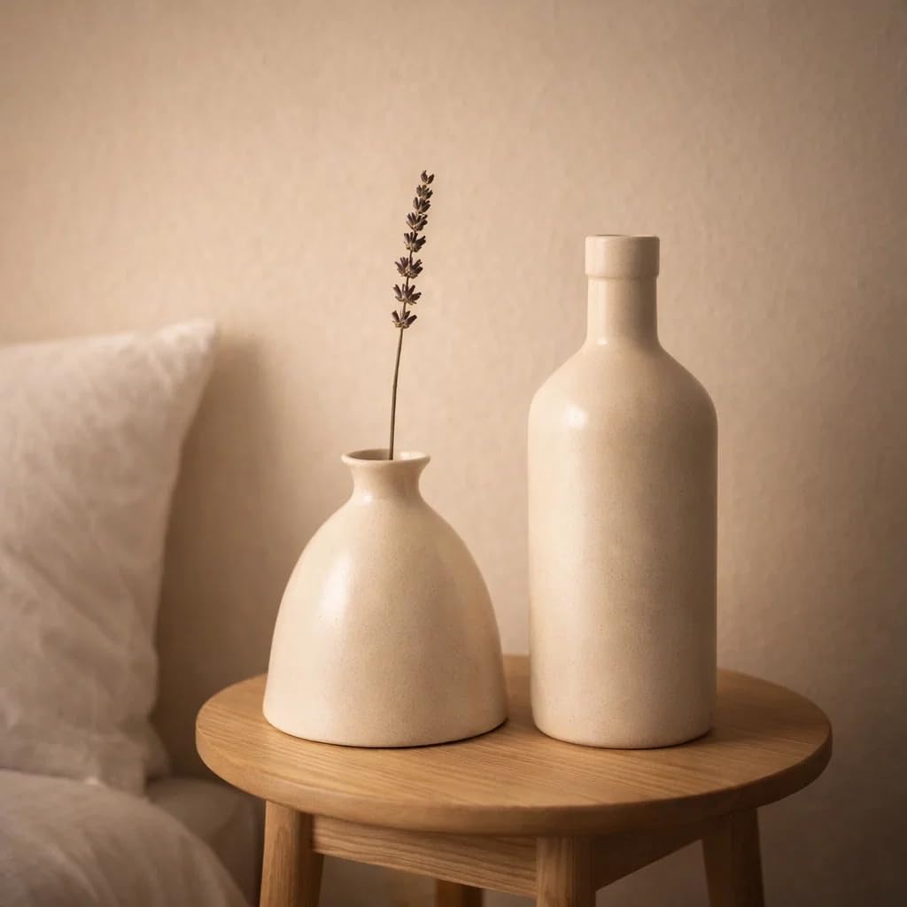 SPHINX Ceramic Vase Set of 2 for Home Decor, Modern Minimalist Flower Vase Set, Matte Ivory Decorative Table Vases, Nordic Boho Pampas Grass Vase for Living Room, Bedroom & Office