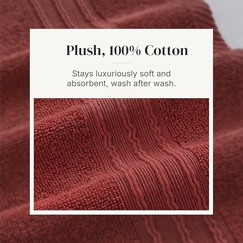 Image of Modern Threads 6 Piece Bath Towel Set - Bathroom Set with 2 Bath Towels, 2 Hand Towels, and 2 Wash Cloths - 100% Cotton, Super Absorbent & Extra Soft - Reversible Floral Trail (Rust Orange)