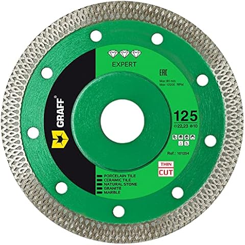GRAFF Feinsteinzeug Diamantscheibe 125mm für harte Fliesen, Naturstein, Marmor, Granit, Keramik - 1.2mm Super Dünne Diamanttrennscheibe für Winkelschleifer und Flex - Diamant Trennscheibe Cover
