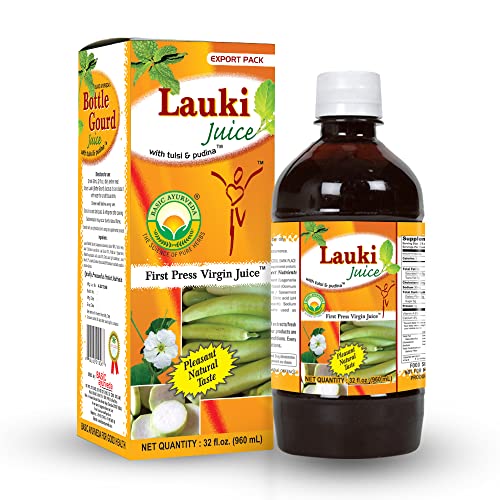BASIC AYURVEDA Lauki (Bottle Gourd) Juice with Holy Basil & Mint Leaves | 32.46 Fl Oz (960ml) | Supports Digestion & Hair Health | Herbal Detox & Daily Ayurvedic Wellness Drink | No Added Sugar
