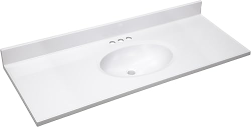 Miniatura 17 de Design House Tapa de tocador con lavabo, salpicadero de 4 pulgadas, mármol cultivado, montaje central, marfil, 31 pulgadas de ancho x 19 pulgadas